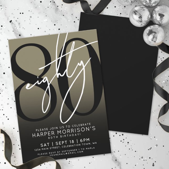 Elegant Eighty Gold 80th Birthday Party Invitation (Elegant Eighty Gold 80th Birthday Party Invitation)