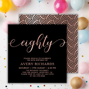 Elegant Eighty Rose Gold Script 80th Birthday Invitation