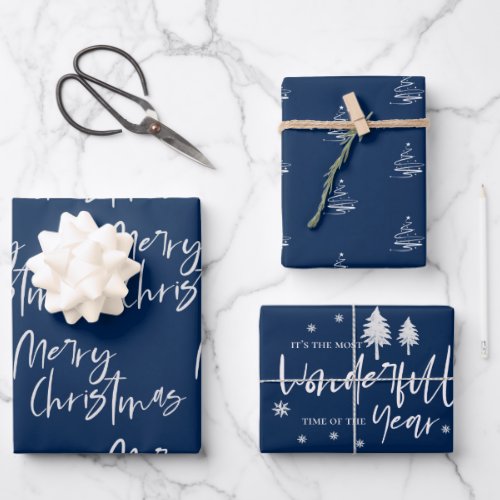 Elegant Electric Blue Merry Christmas Quote Gift Wrapping Paper Sheets
