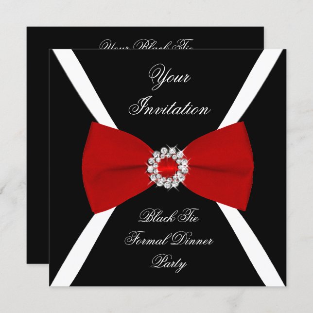 Elegant Elegant Black White Red Bow Tie Invitation (Front/Back)