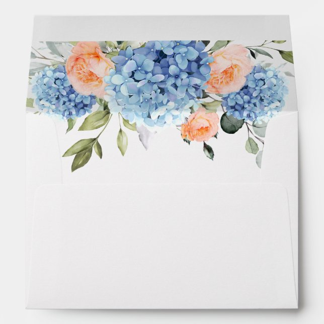 Elegant Elegant Blue Hydrangea Blush Pink Roses Envelope (Back (Bottom))