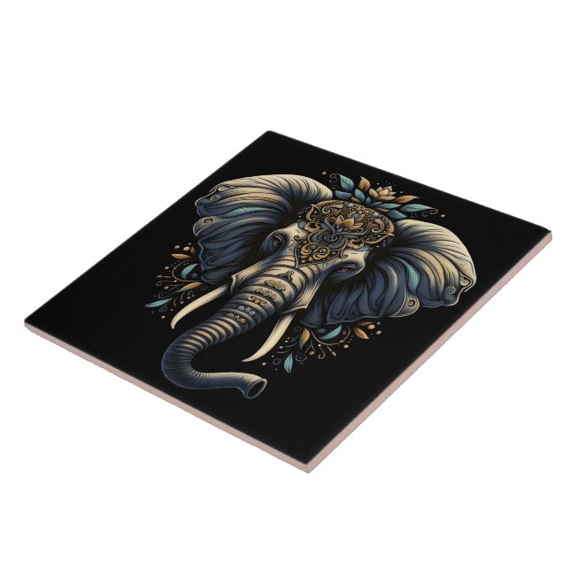 Elegant elephant adorned with intricate patterns ceramic tile (Side)