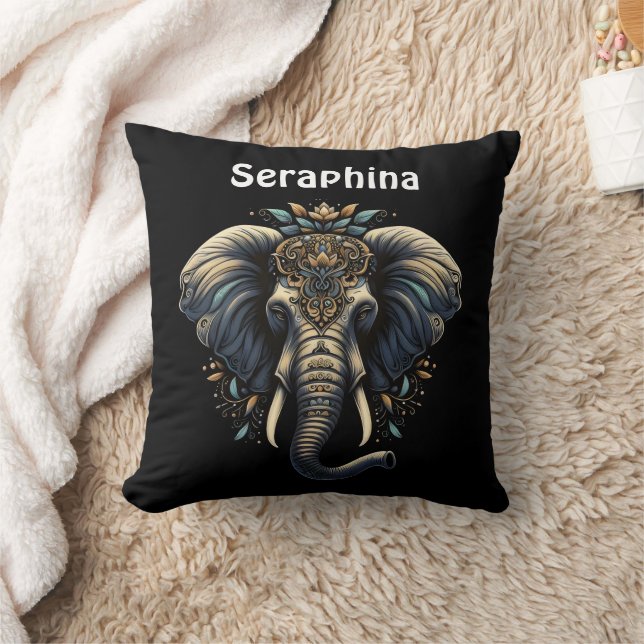 Elegant elephant adorned with intricate patterns throw pillow (Blanket)