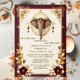 Elegant Elephant Auspicious Ganesha Floral Indian Invitation