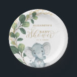 Elegant Elephant Baby Shower Watercolor Greenery Paper Plates<br><div class="desc">This beautiful paper plate will add a perfect touch to your baby shower. The design features illustration of an adorable baby elephant and soft watercolor greenery adorned with lush golden foliage. If you want to change the font style,  color or text placement,  simply click the "Customize Further" button.</div>