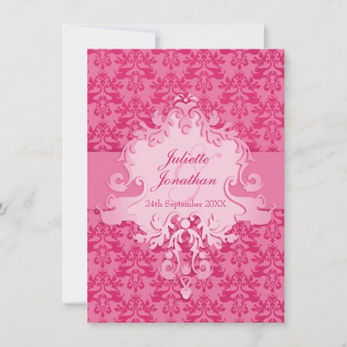 Elegant elephant damask pink wedding invitation