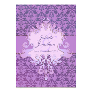 Elegant elephant damask purple wedding invitation