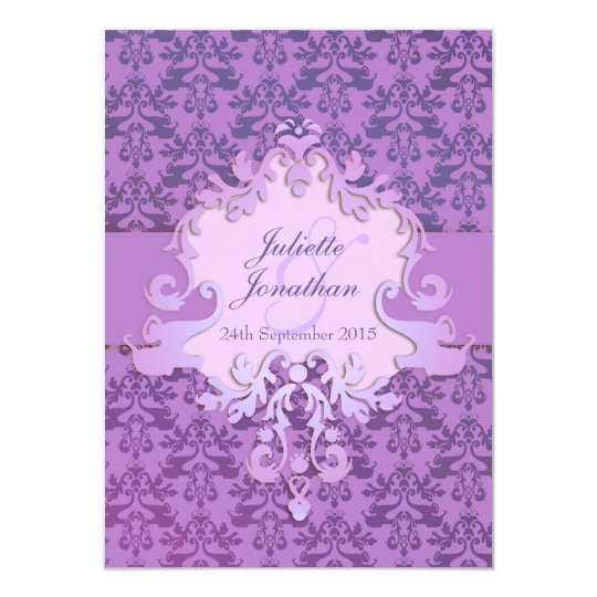 Elegant elephant damask purple wedding invitation