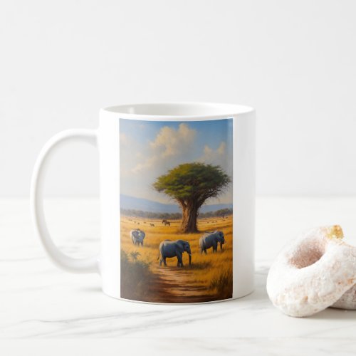 Elegant Elephant Family Mug with Light Background