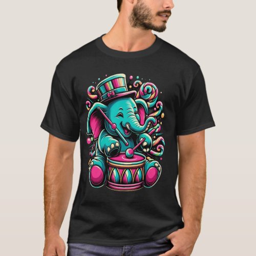 Elegant Elephant Jams With a Top Hat and Drum