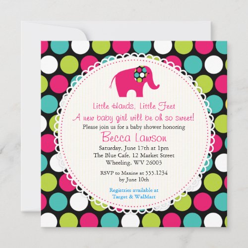 Elegant Elephant Polkadots Baby Shower Invitations