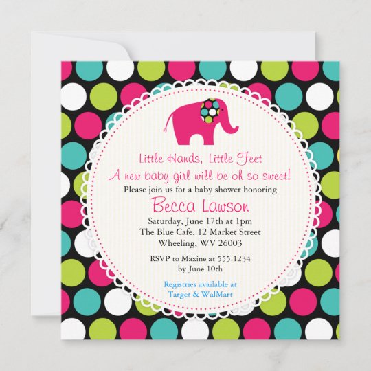 Elegant Elephant Polkadots Baby Shower Invitations