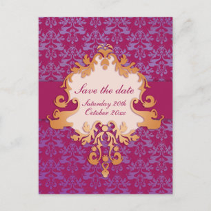 Elegant elephant save the date purple/gold card