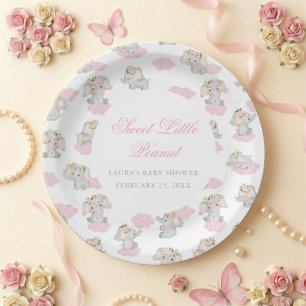 Elegant Elephant Sweet Little Peanut Baby Shower Paper Plates