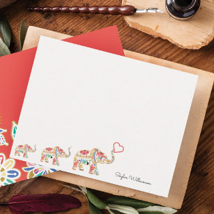 Elegant Elephant Train Floral Decorative Ornate Note Card