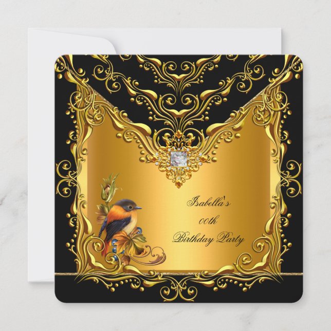 Elegant Elite Bird Black Gold Birthday Party Invitation (Front)