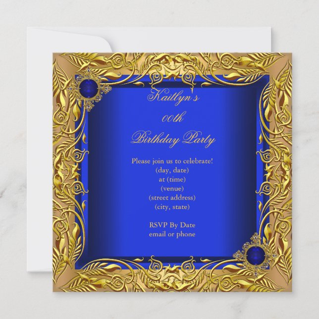 Elegant Elite Birthday Party Royal Blue Gold Invitation (Front)
