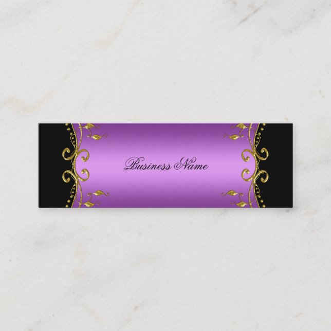 Elegant Elite Classy Purple Black Gold Mini Business Card (Front)