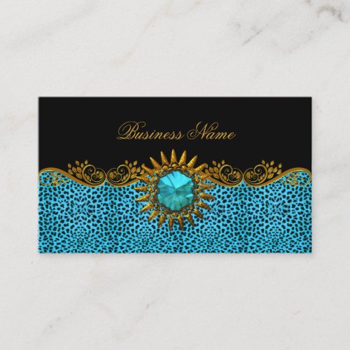 Elegant Elite Classy Teal Blue Black Gold Leopard Business Card