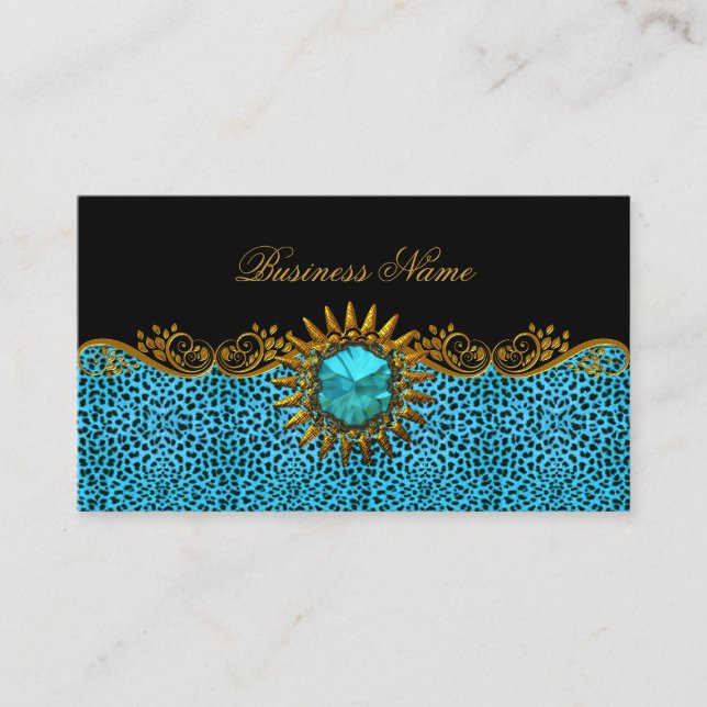 Elegant Elite Classy Teal Blue Black Gold Leopard Business Card (Front)