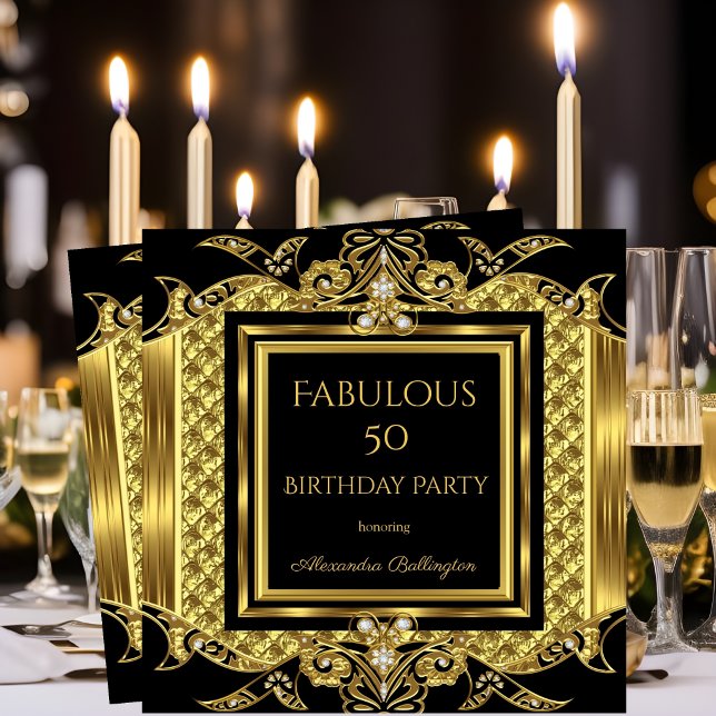 Elegant Elite Formal Gold Birthday Party Black Invitation