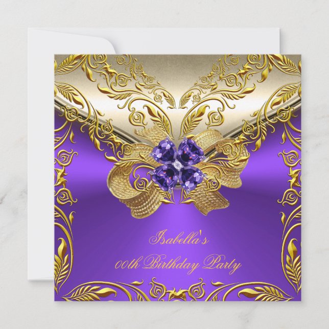 Elegant Elite Purple Floral Gold Birthday Party 2 Invitation (Front)