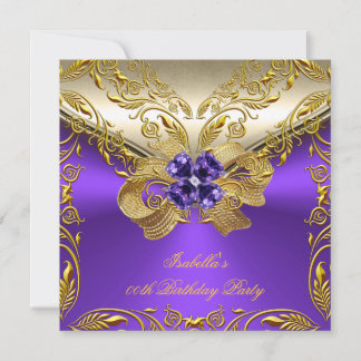 Elegant Elite Purple Floral Gold Birthday Party 2 Invitation