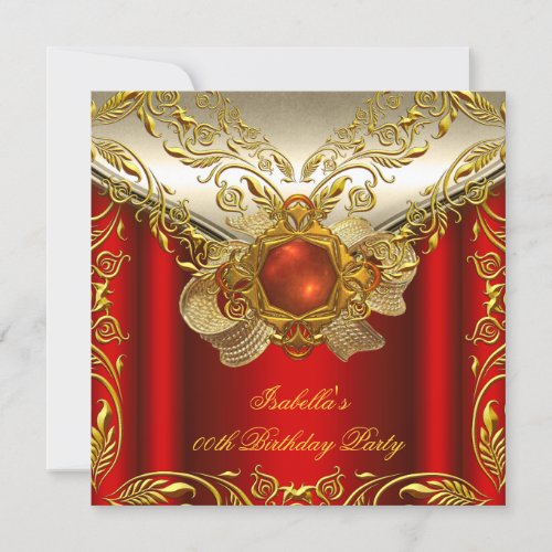 Elegant Elite Regal Red Gold Birthday Party Invitation