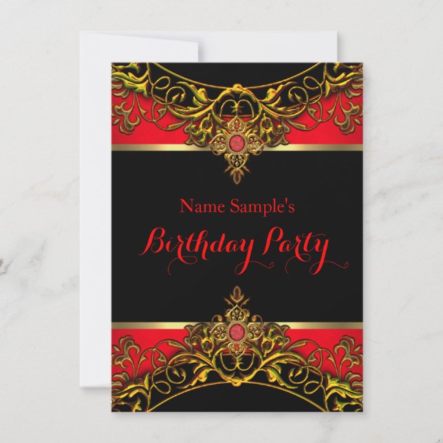 Elegant Elite Regal Red Gold Black Birthday 2 Invitation (Front)