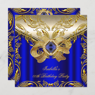 Elegant Elite Royal Blue Gold Birthday Party 2 Invitation