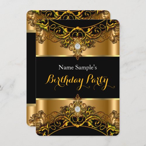 Elegant Elite Royal Gold Black Diamond Birthday Invitation