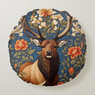 Elegant Elk William Morris Inspired Floral Round Pillow