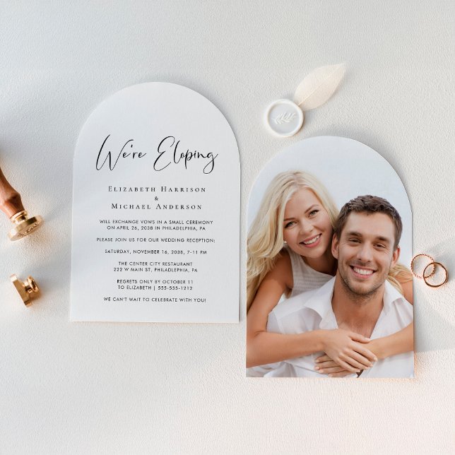 Elegant Elopement Arch Photo Wedding Reception Invitation (Celebrate your love story with a chic arch-shaped elopement announcement and reception invitation)