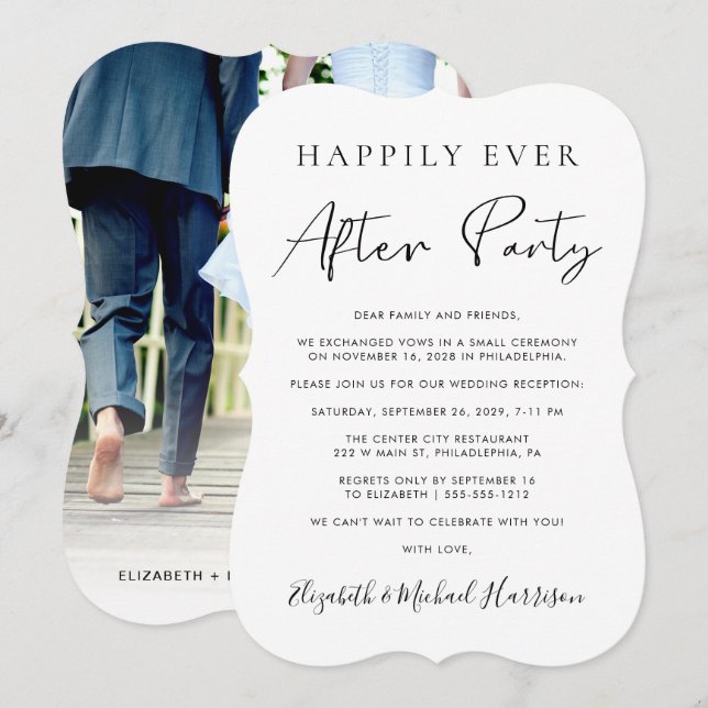 Elegant Elopement Photo Wedding Reception Invitation (Front/Back)