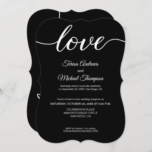 Elegant Elopement Wedding Reception Black White  Invitation