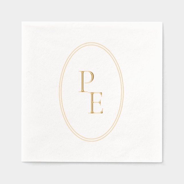 Elegant Emblem Double Oval Luxury Modern Monogram Foil Napkins (Front)