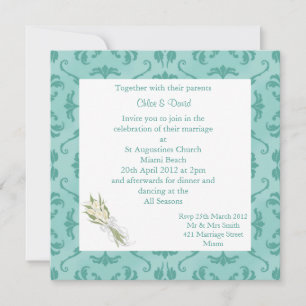 ELEGANT EMBOSS PRINT GREEN WEDDING INVITATION