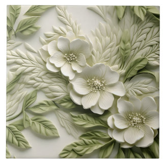 Elegant Embossed 3D Floral Relief Ceramic Tile