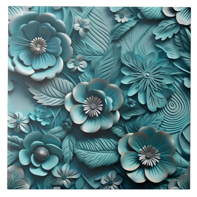 Elegant Embossed 3D Floral Relief Ceramic Tile (Front)