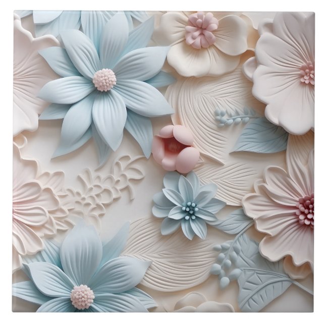Elegant Embossed 3D Floral Relief Ceramic Tile (Front)