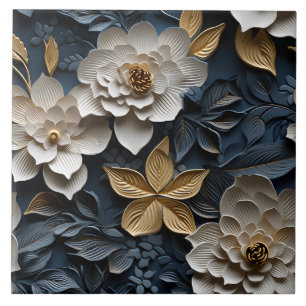 Elegant Embossed 3D Floral Relief Ceramic Tile