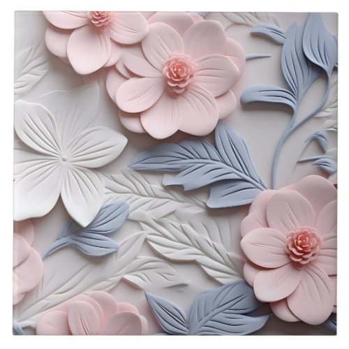 Elegant Embossed 3D Floral Relief Ceramic Tile