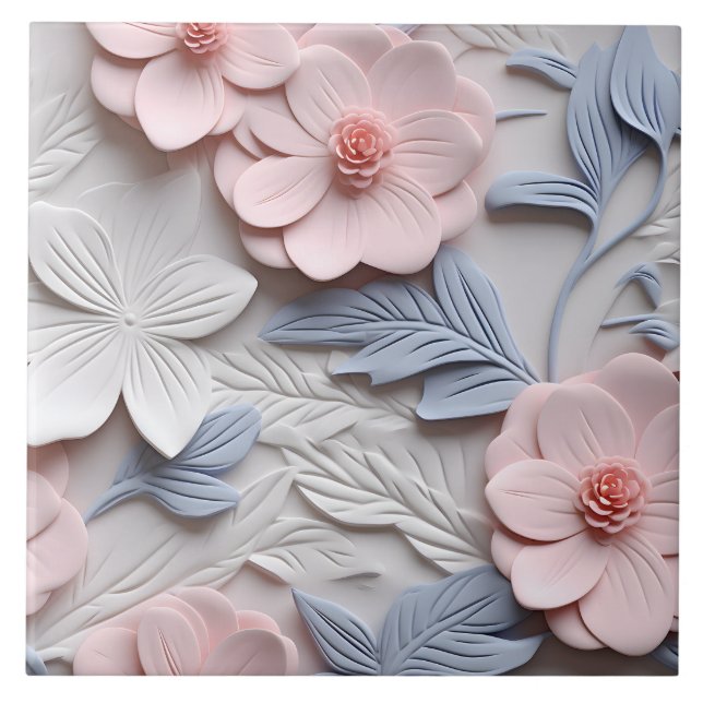 Elegant Embossed 3D Floral Relief Ceramic Tile (Front)