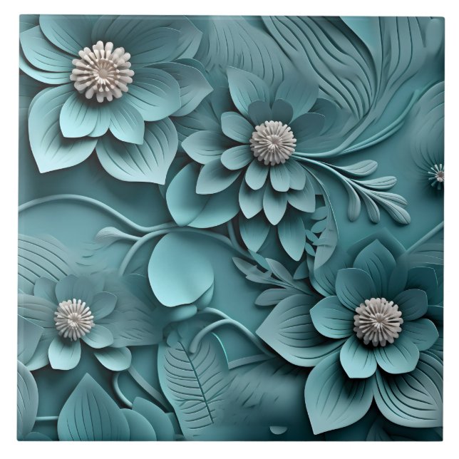 Elegant Embossed 3D Floral Relief Ceramic Tile (Front)