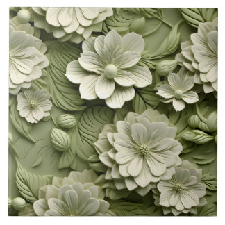 Elegant Embossed 3D Floral Relief Ceramic Tile