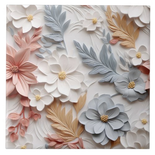 Elegant Embossed 3D Floral Relief Ceramic Tile