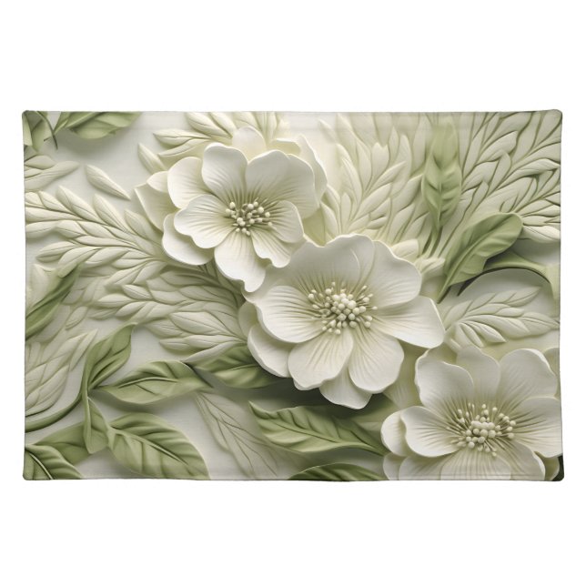 Elegant Embossed 3D Floral Relief Cloth Placemat (Front)