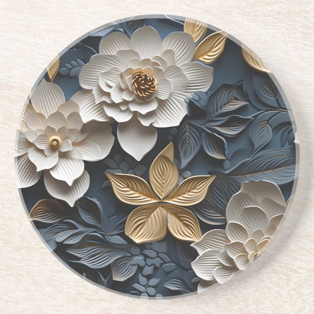 Elegant Embossed 3D Floral Relief Coaster (Front)