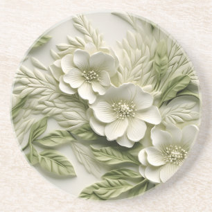 Elegant Embossed 3D Floral Relief Coaster