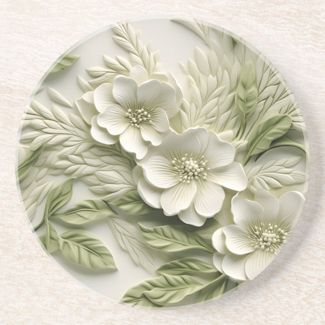 Elegant Embossed 3D Floral Relief Coaster (Front)